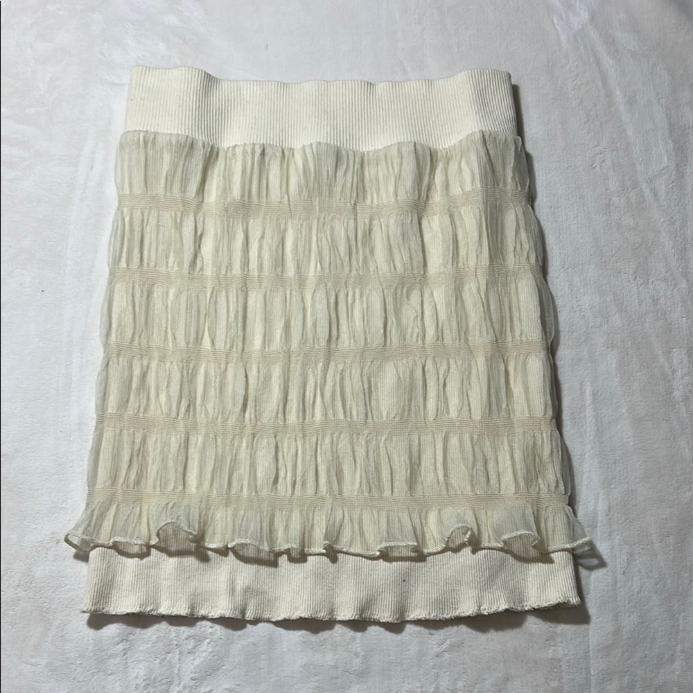 Cream Above the Knee Skirt Ruched Resort Wear